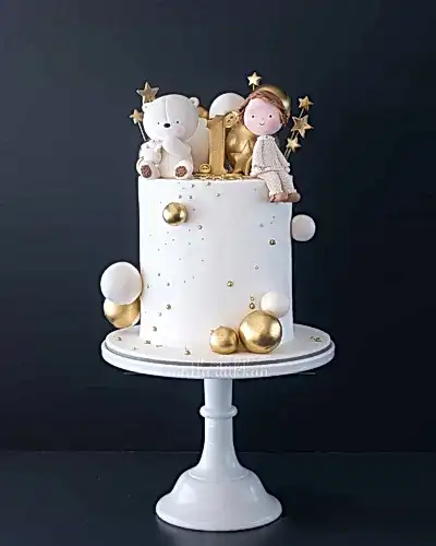 ayı pasta – top süslemeli 1 yaş doğum günü pastası