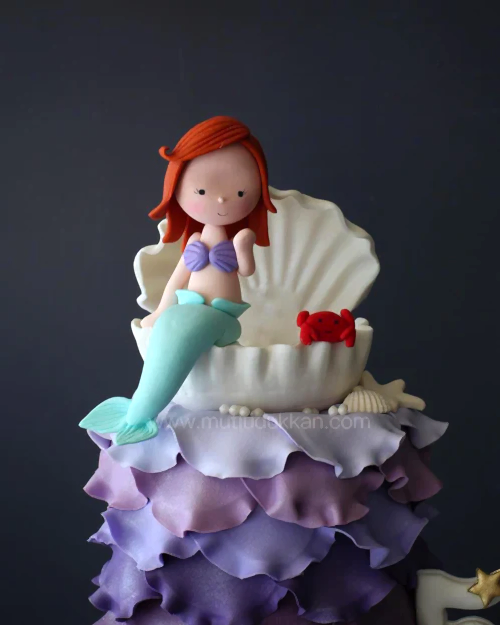deniz kızı pasta – ariel figürlü mor kız çocuk pastası