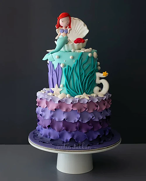 ariel deniz kızı pasta – mor tonlarda kız çocuk pastası