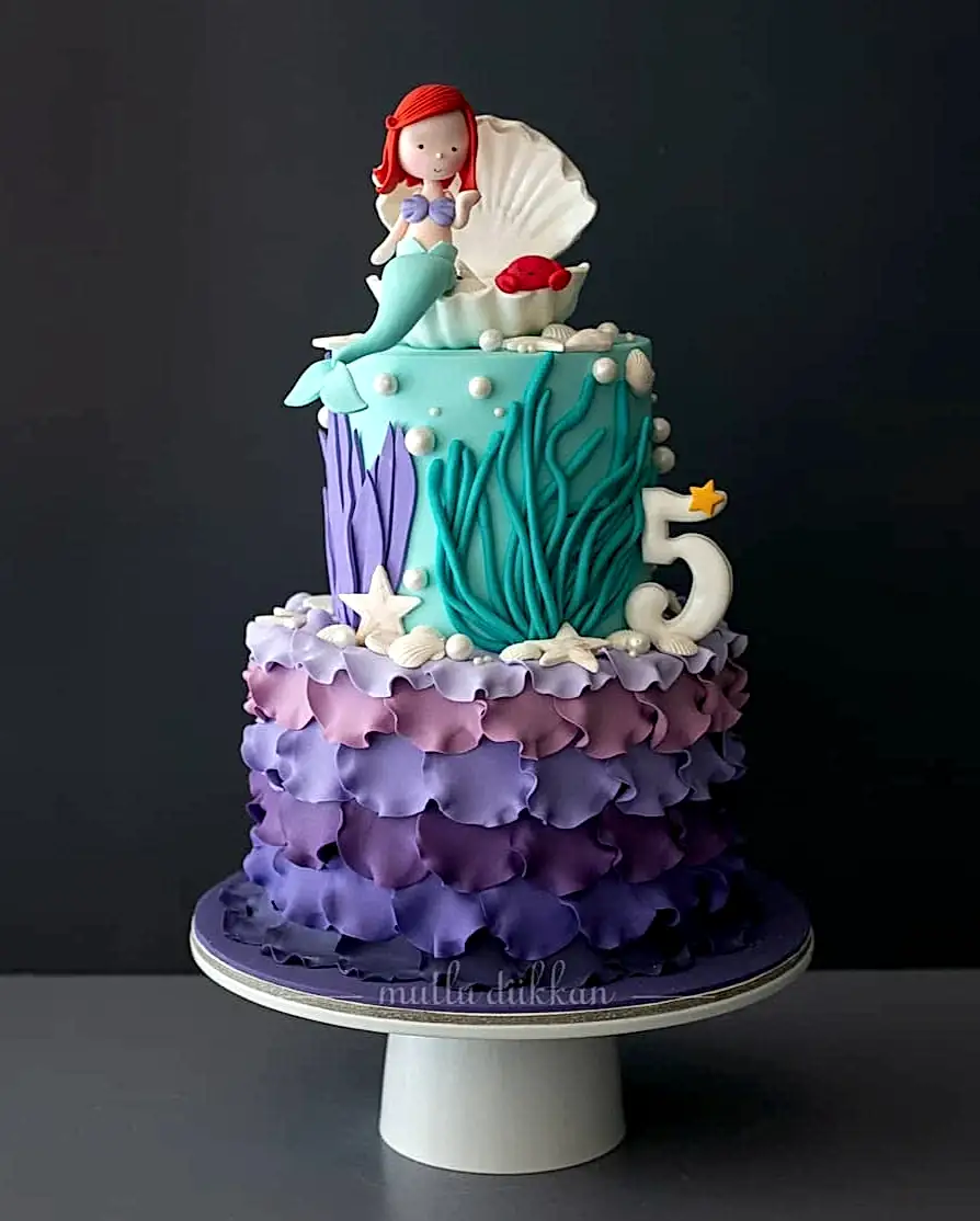 ariel deniz kızı pasta – mor tonlarda kız çocuk pastası