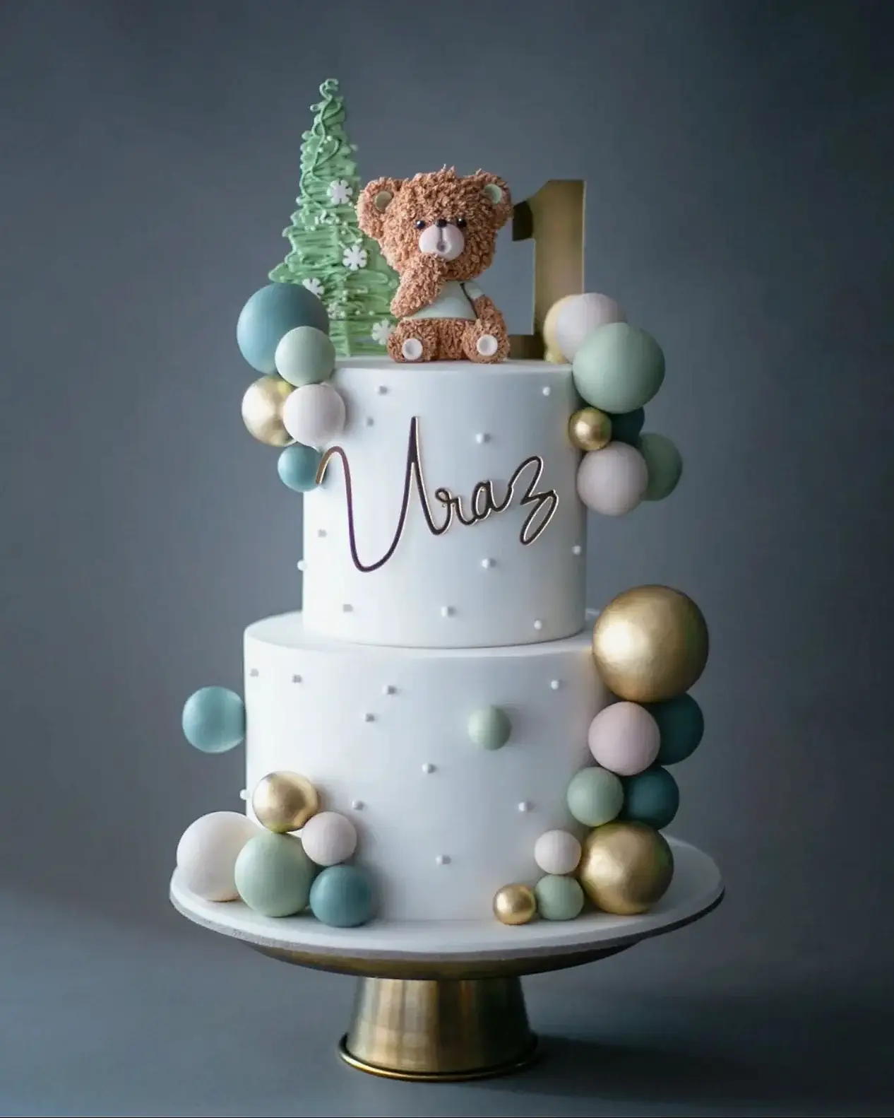 ayı pasta – yeşil top temalı 1 yaş erkek çocuk pastası