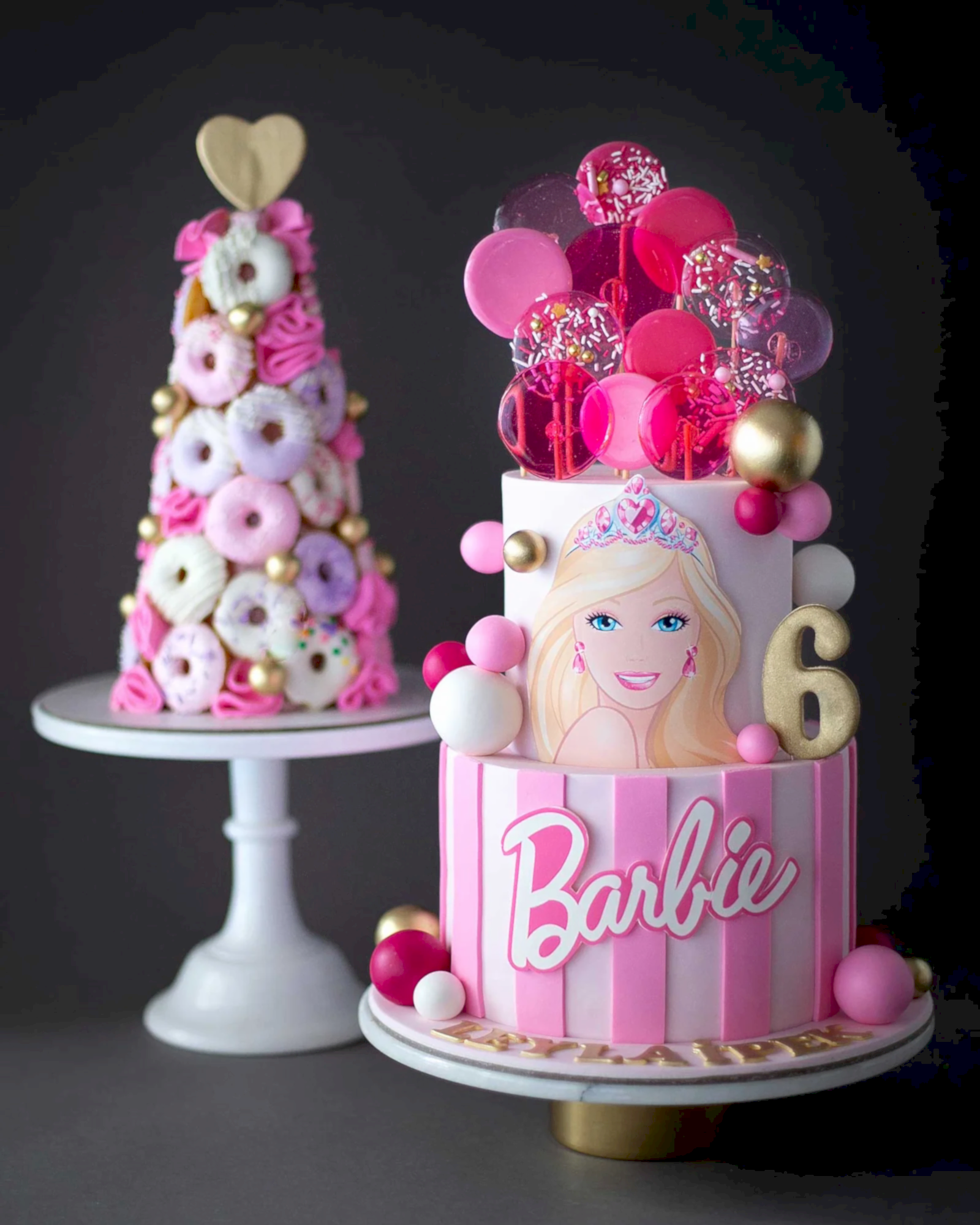 barbie pasta – pembe lolipop süslemeli kız pastası