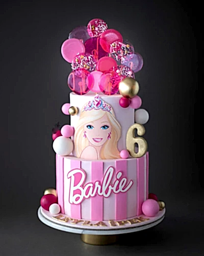 barbie pasta – pembe lolipop süslemeli kız pastası