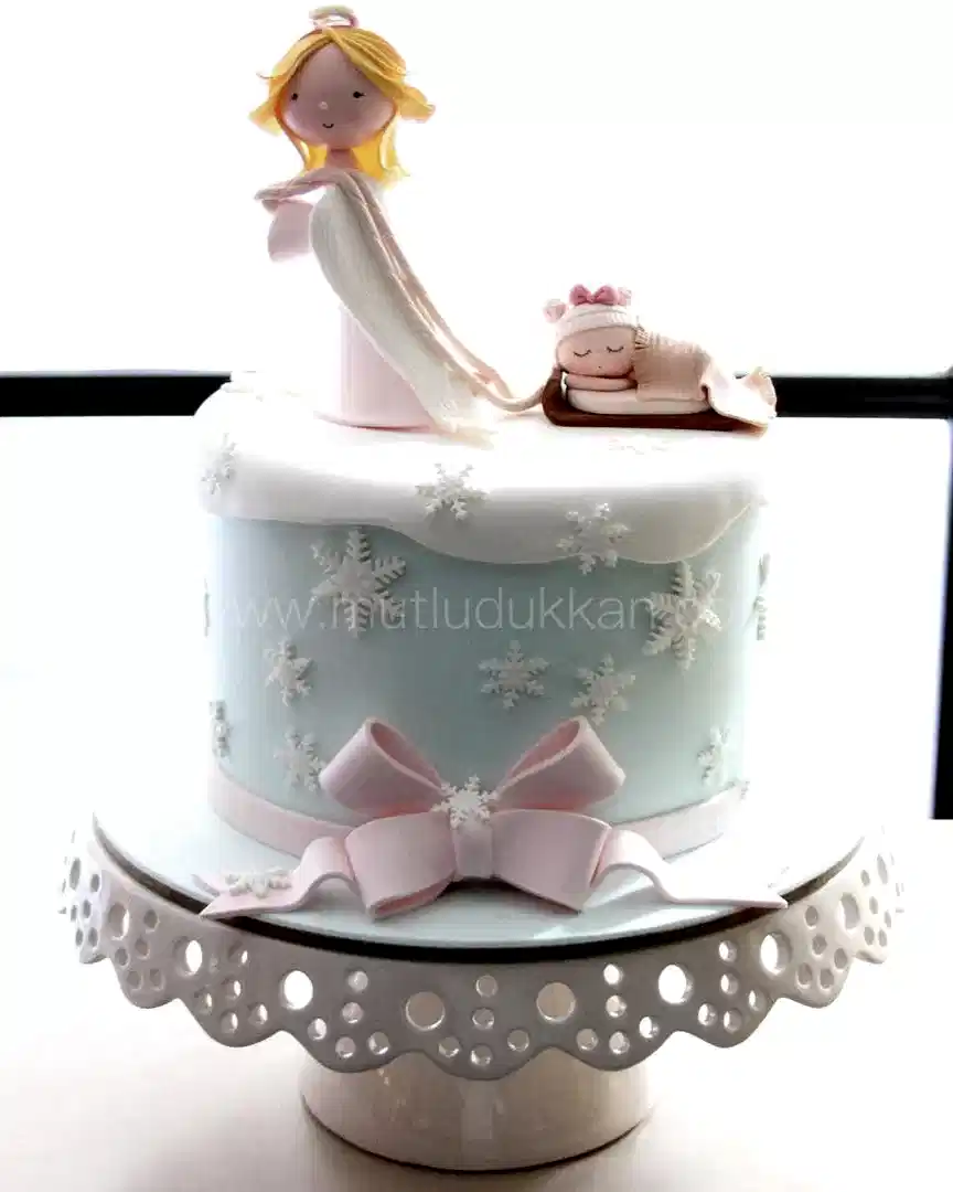 bebek doğum pasta – melek anne ve kar tanesi pastası