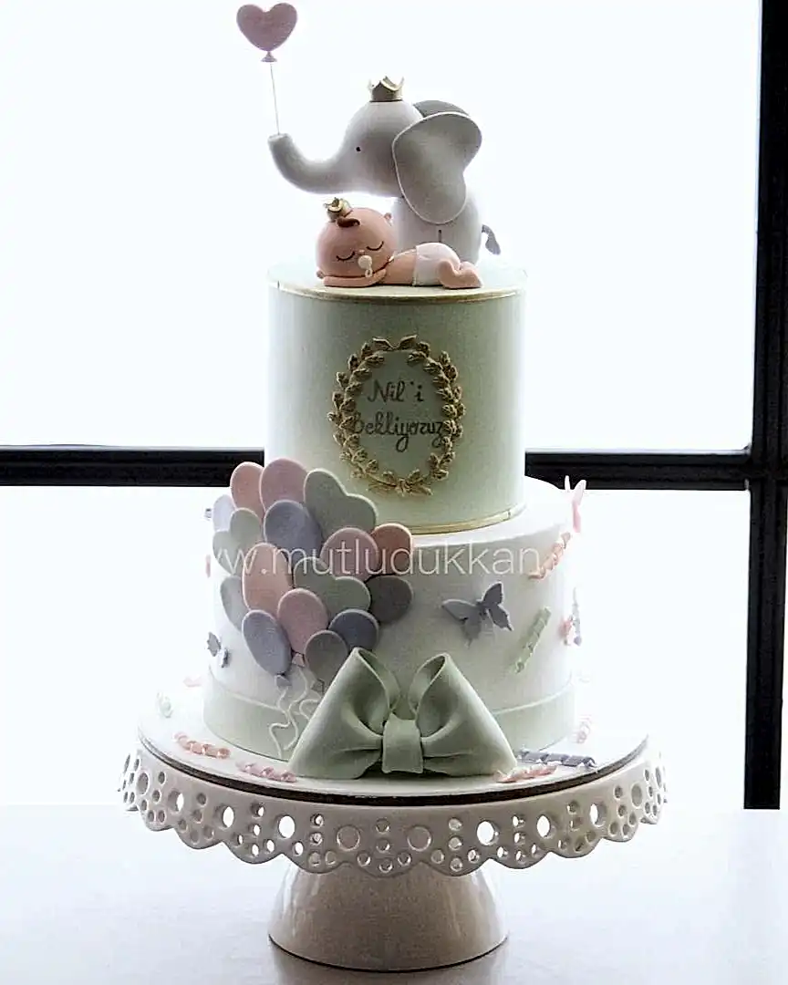 bebek doğum pastası – fil figürlü baby shower pastası