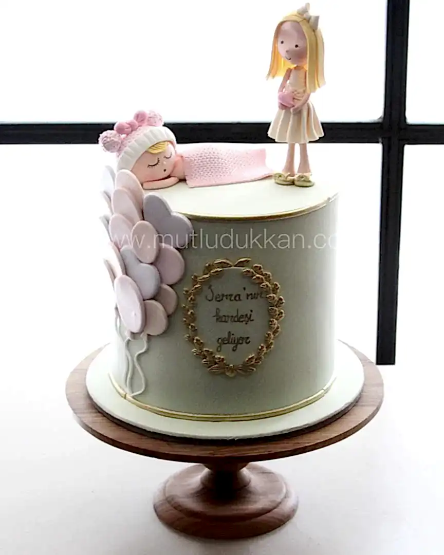 bebek doğum pastası – kardeş geliyor temalı pasta