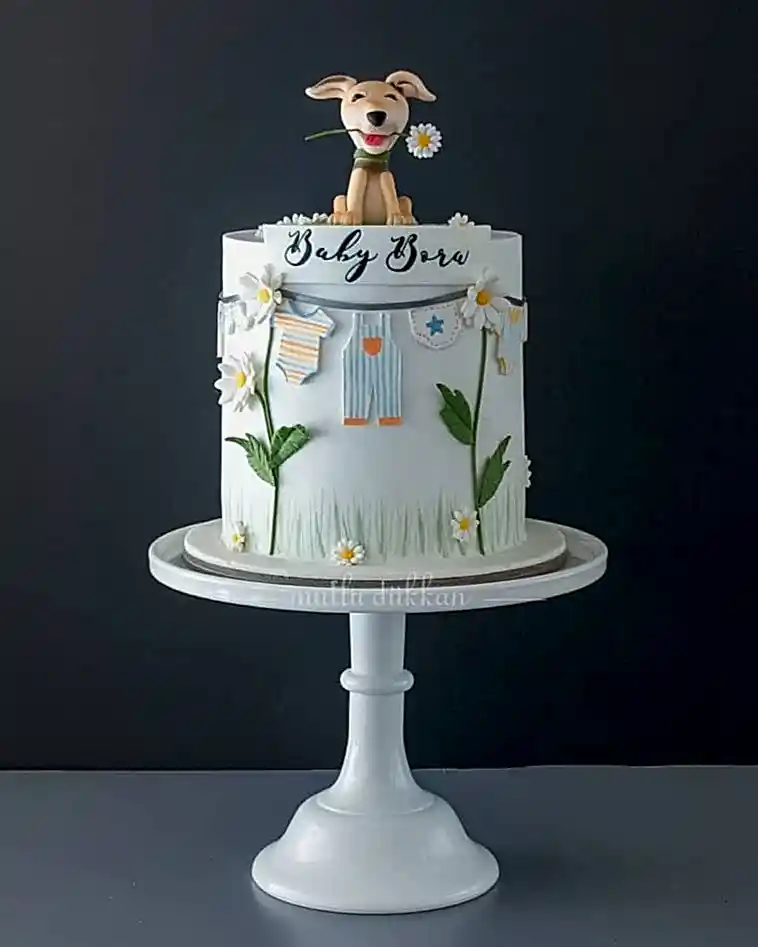 bebek doğum pastası – köpek figürlü baby shower pastası