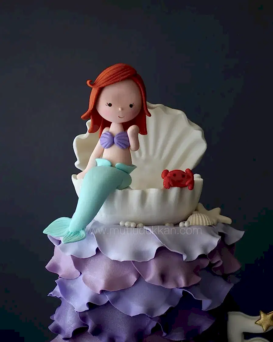 deniz kızı pasta – ariel figürlü mor kız çocuk pastası