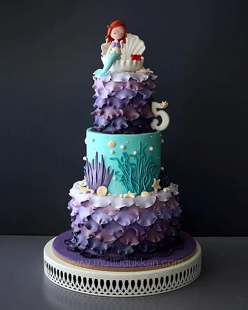 deniz kızı pasta – ariel figürlü mor kız çocuk pastası