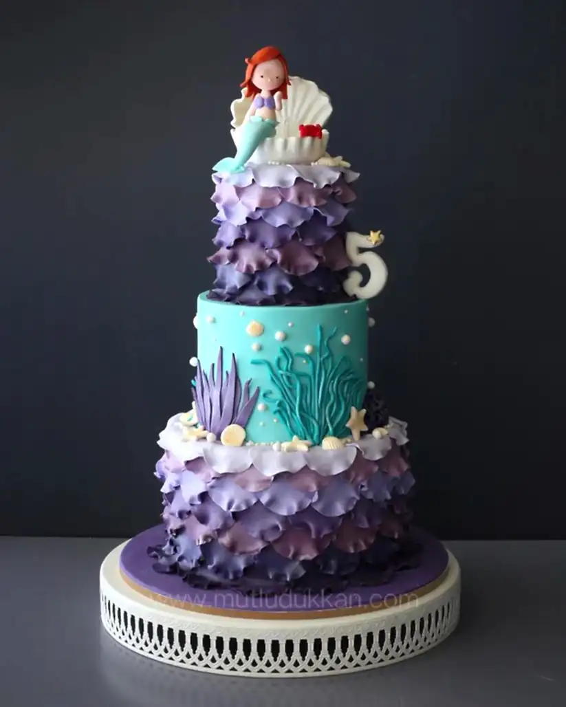 deniz kızı pasta – ariel figürlü mor kız çocuk pastası