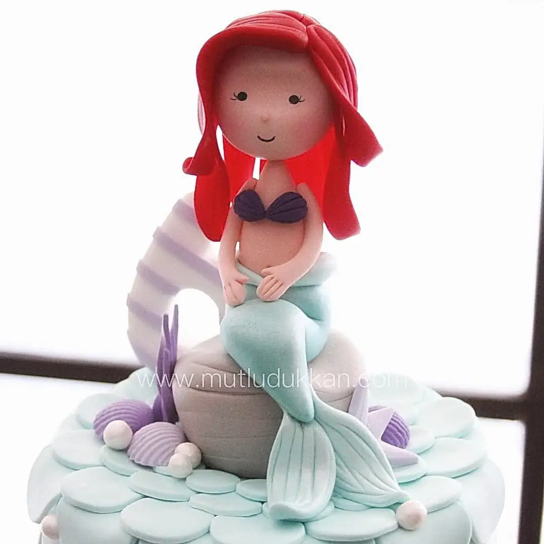 deniz kızı pasta – mor ve turkuaz renkte kız çocuk pastası