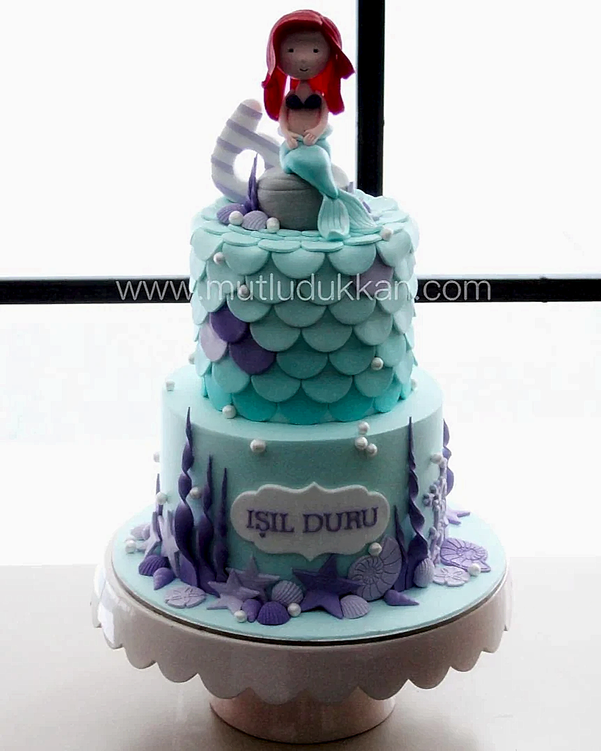 deniz kızı pasta – mor ve turkuaz renkte kız çocuk pastası