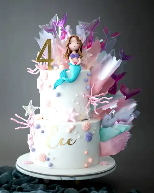 deniz kızı pastası – renkli şeker süslemeli kız pastası