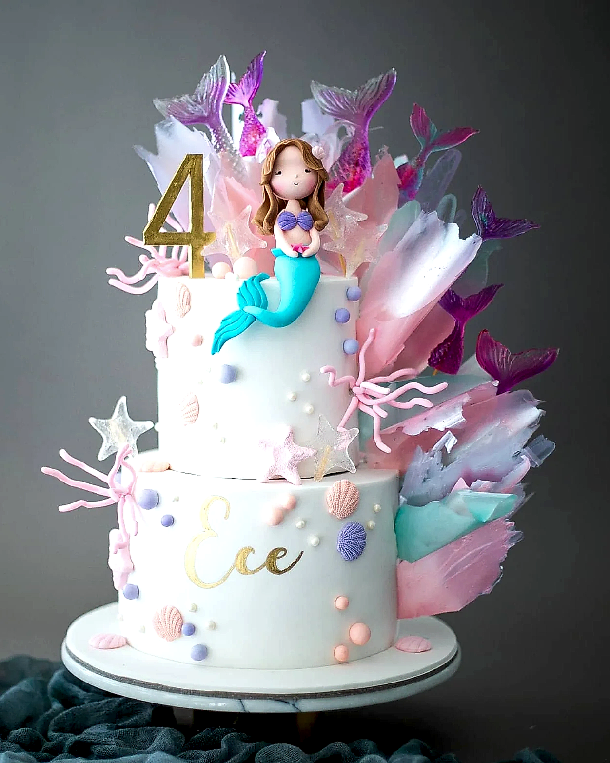 deniz kızı pastası – renkli şeker süslemeli kız pastası