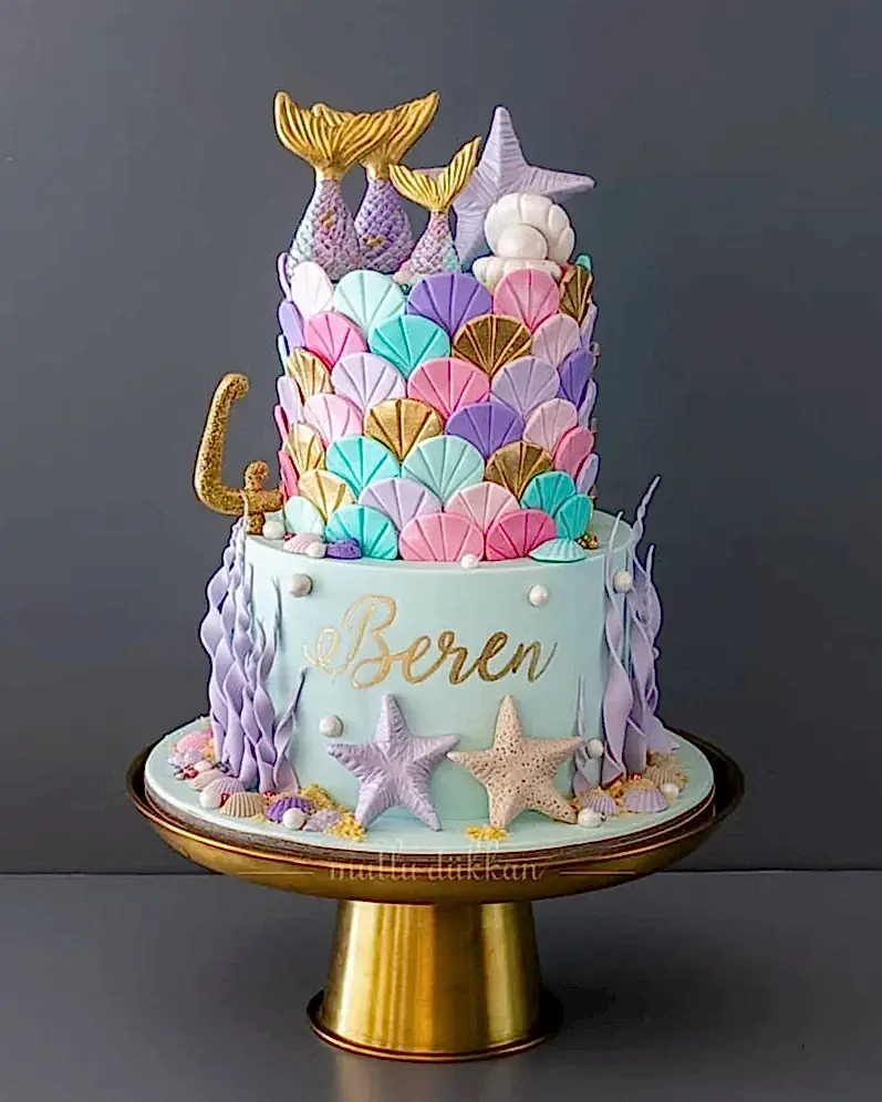 deniz kızı pastası – balık pulu temalı kız çocuk pastası