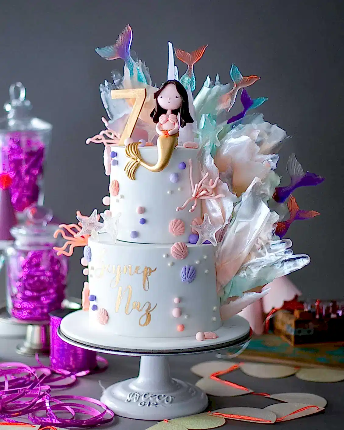 deniz kızı temalı pasta – kız çocuk doğum günü pastası