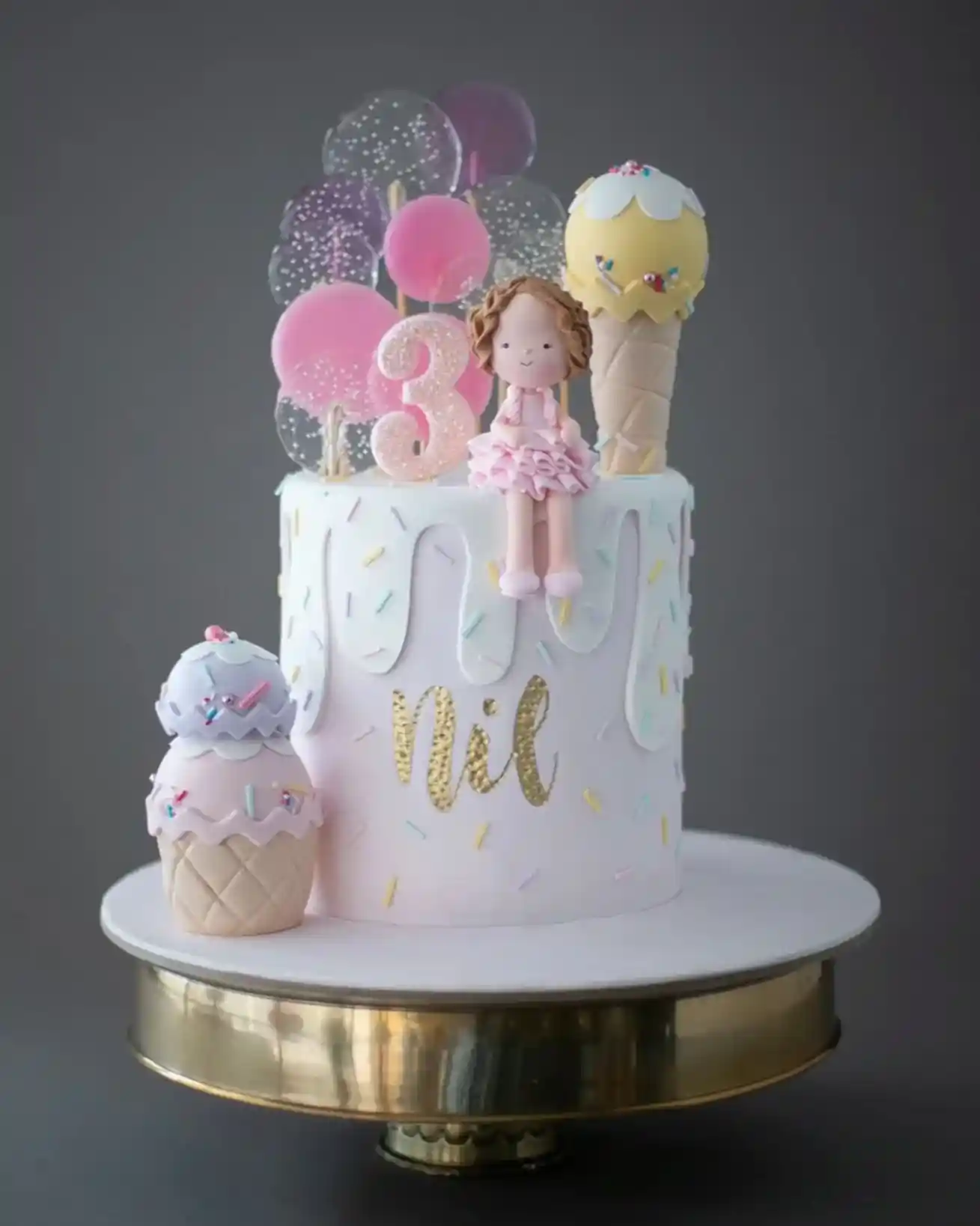 dondurma pasta – lolipop şeker süslemeli kız çocuk pastası