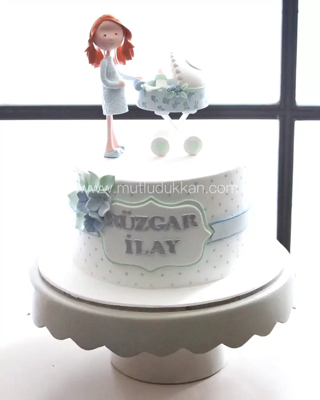 erkek bebek doğum pastası – puset figürlü pasta