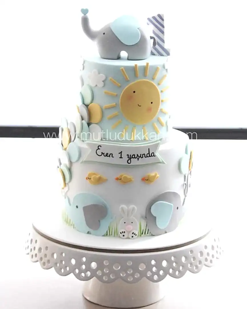 fil pasta – güneş süslemeli erkek çocuk pastası