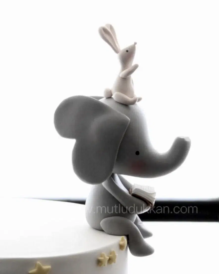 fil ve tavşan pasta – sade erkek çocuk doğum günü pastası