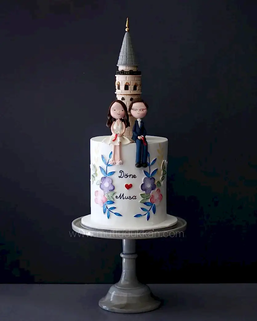 galata kulesi söz pastası – kadın ve erkek figürlü pasta