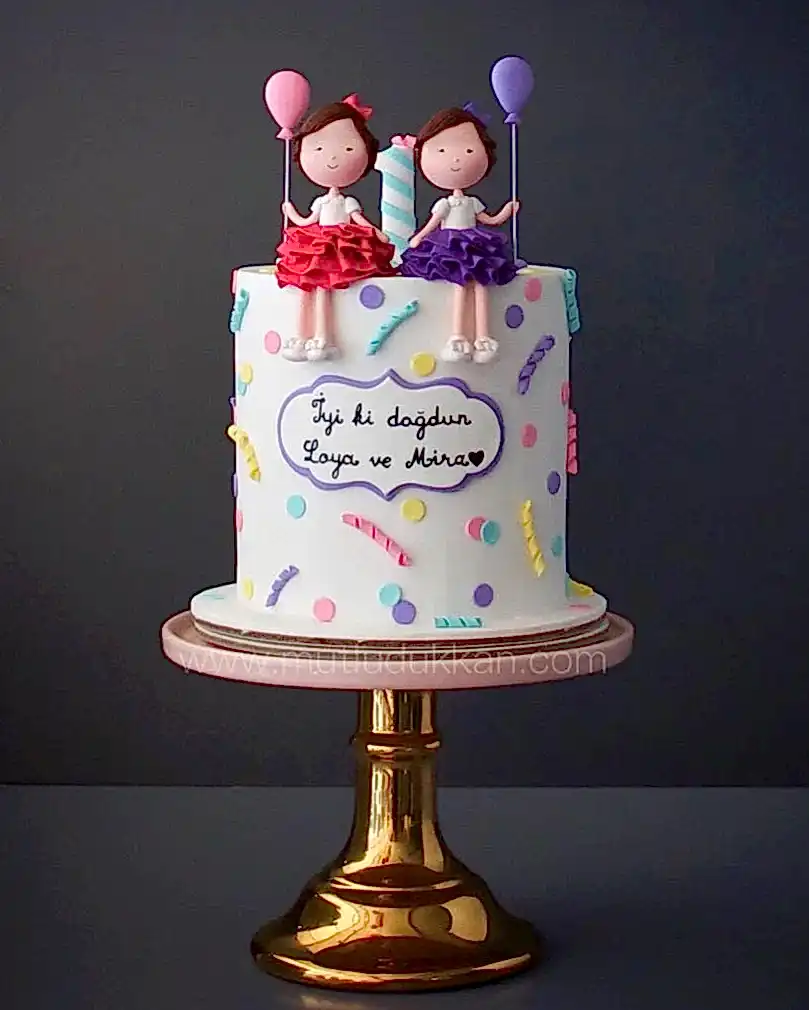 ikiz kardeş pasta – renkli kız çocuk doğum günü pastası