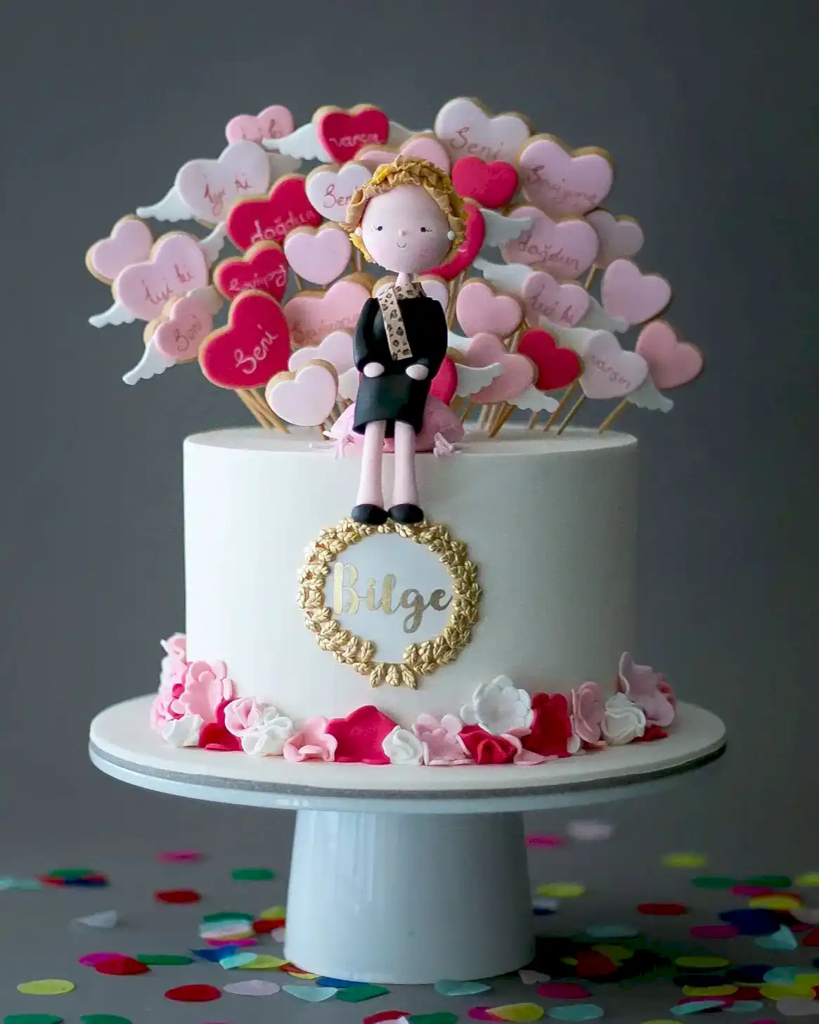 kalpli pasta – pembe tonlarda kız doğum günü pastası