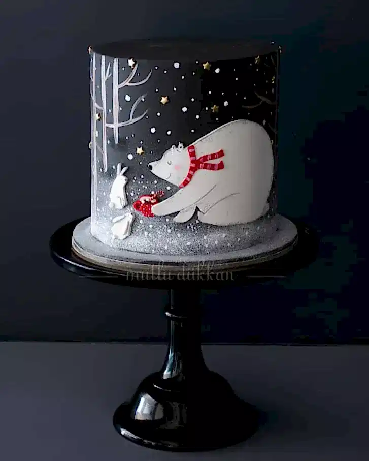 kutup ayısı pasta – orman ve tavşan süslemeli kış pastası