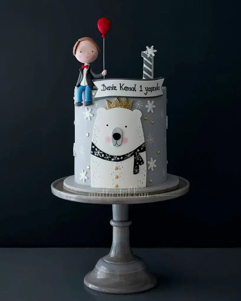 kutup ayısı pastası – erkek çocuk figürlü 1 yaş pasta