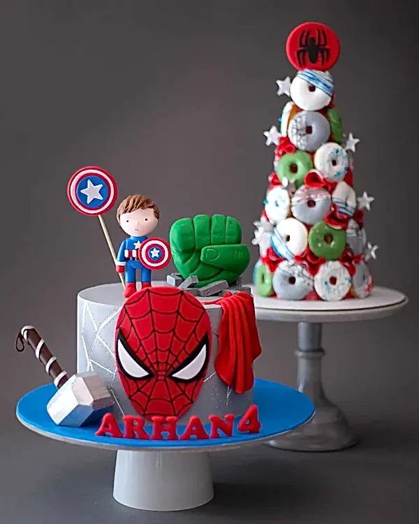 marvel pasta – hulk, spiderman ve thor temalı çocuk pastası