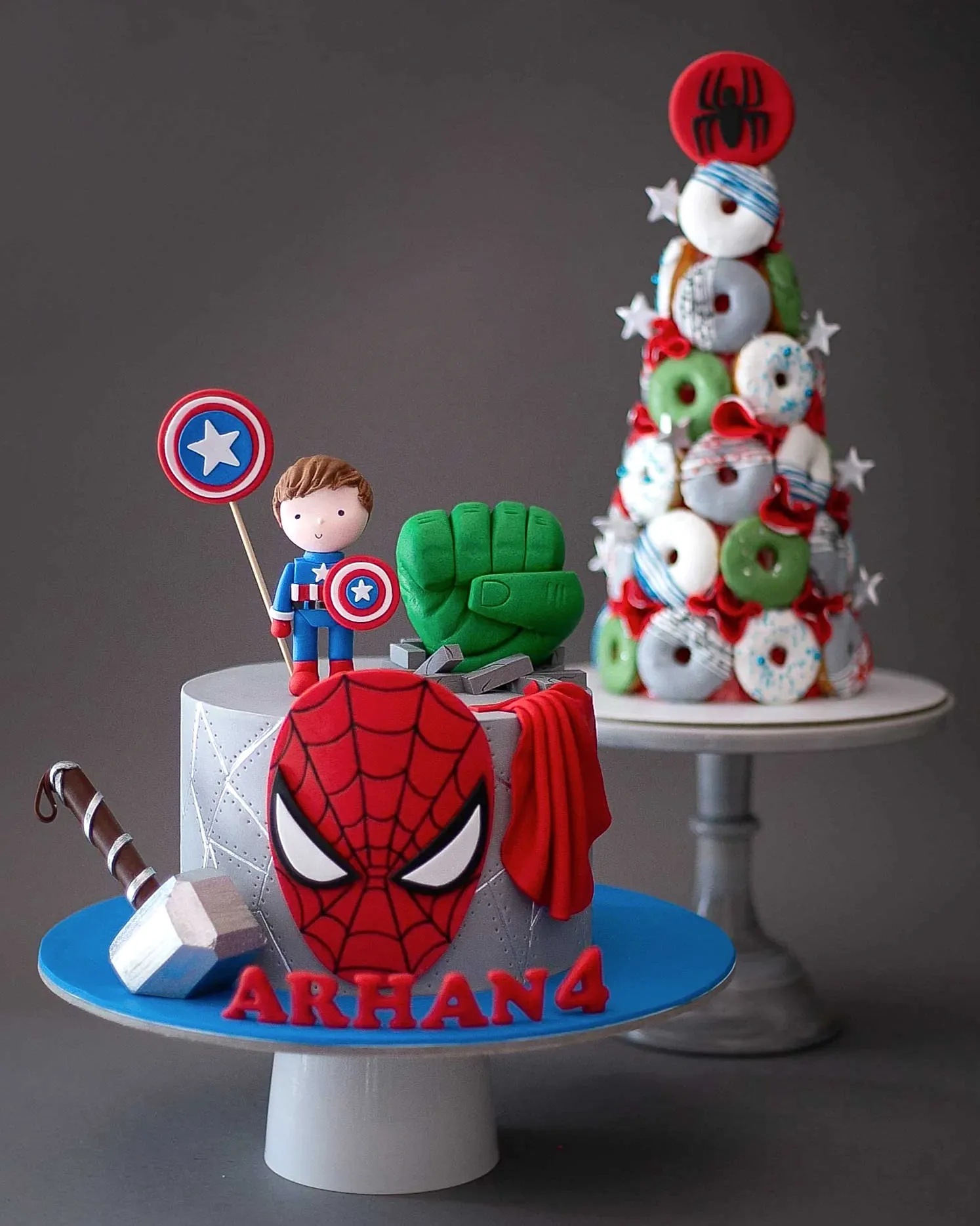 marvel pasta – hulk, spiderman ve thor temalı çocuk pastası