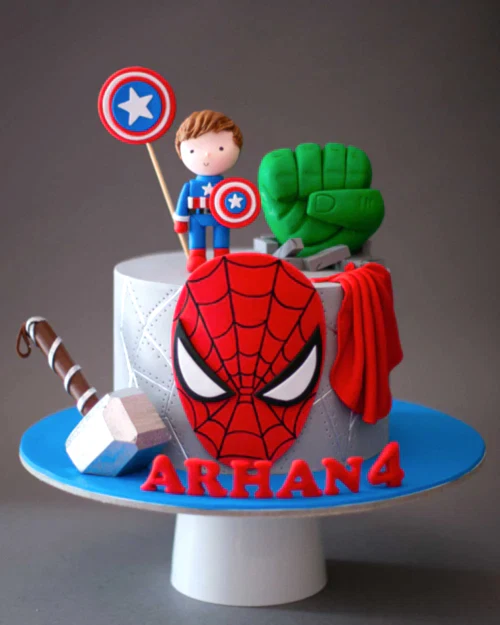 marvel pasta – hulk, spiderman ve thor temalı çocuk pastası
