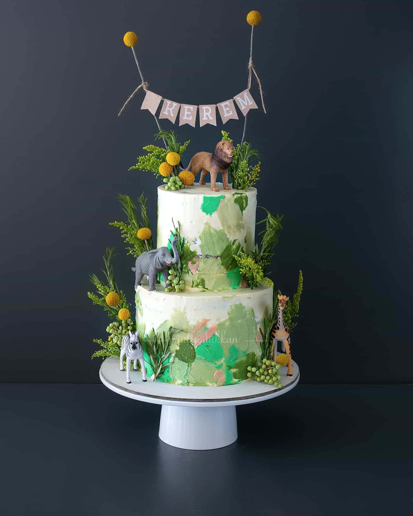 orman pasta – safari temalı doğal figürlü erkek çocuk pastası