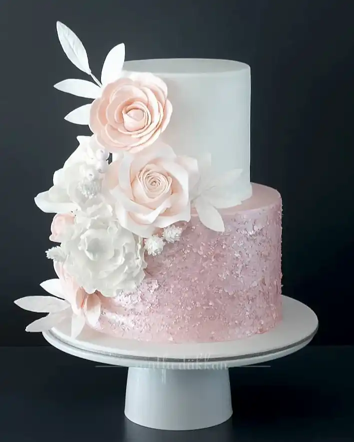 pembe beyaz pasta – sim ışıltılı modern nişan pastası
