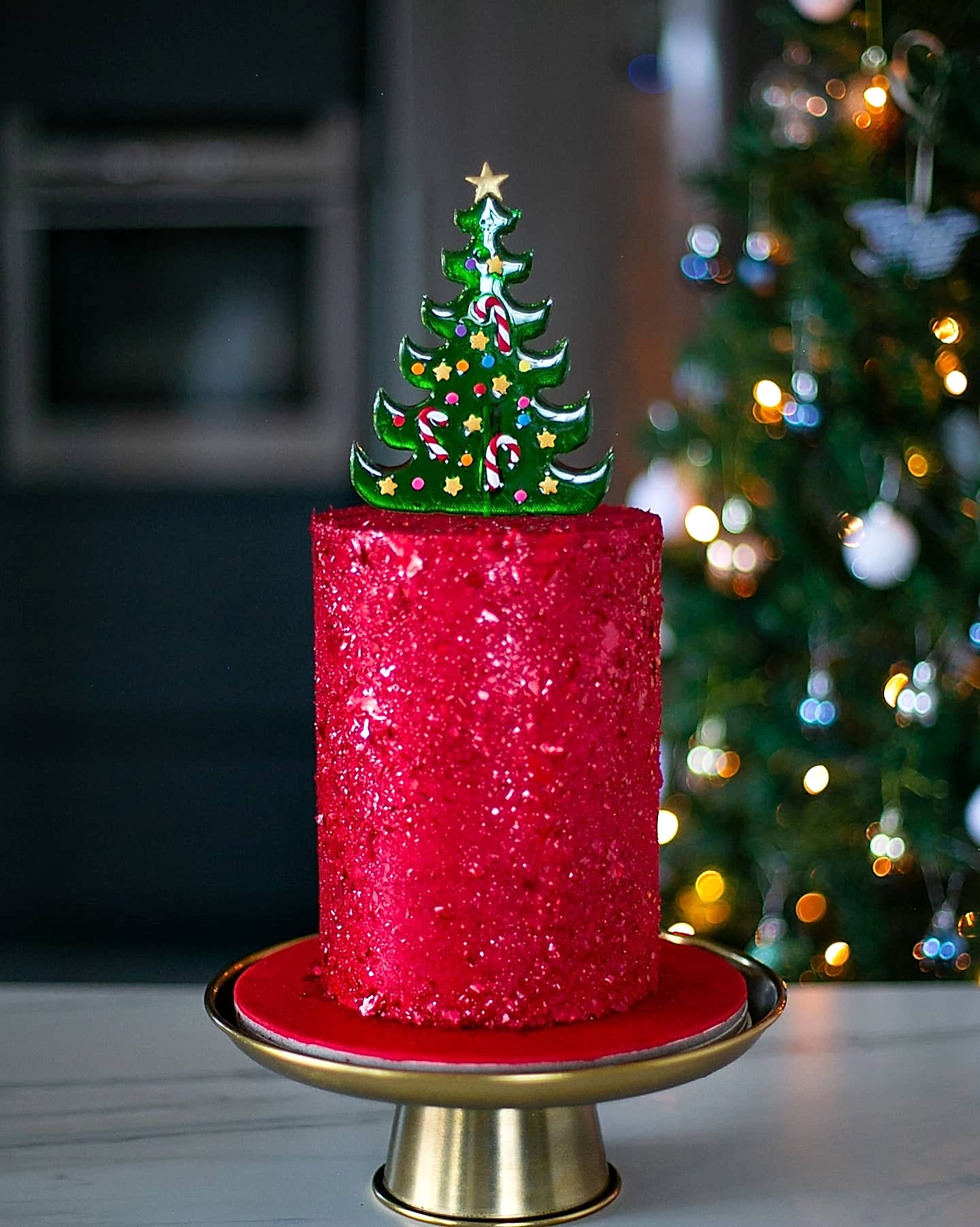 yılbaşı ağacı pasta – ışıltılı kırmızı yeni yıl pastası