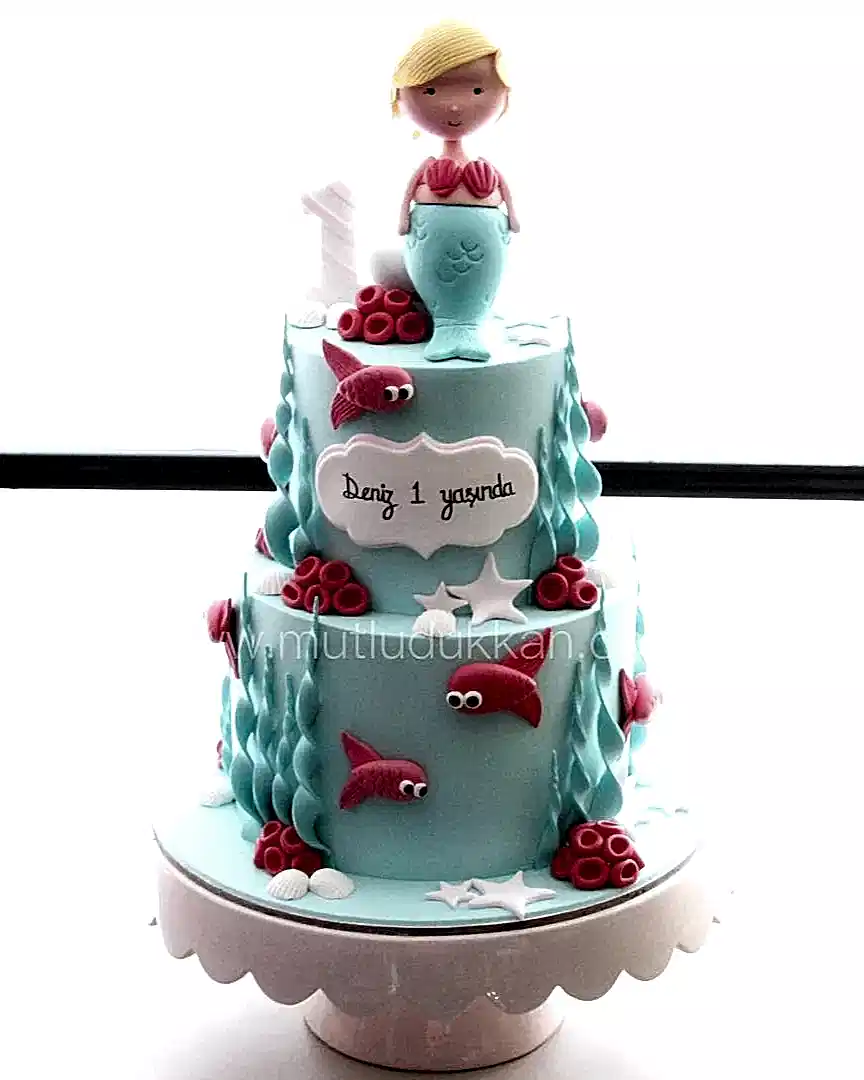 sevimli deniz kızı pasta – kız çocuk doğum günü pastası