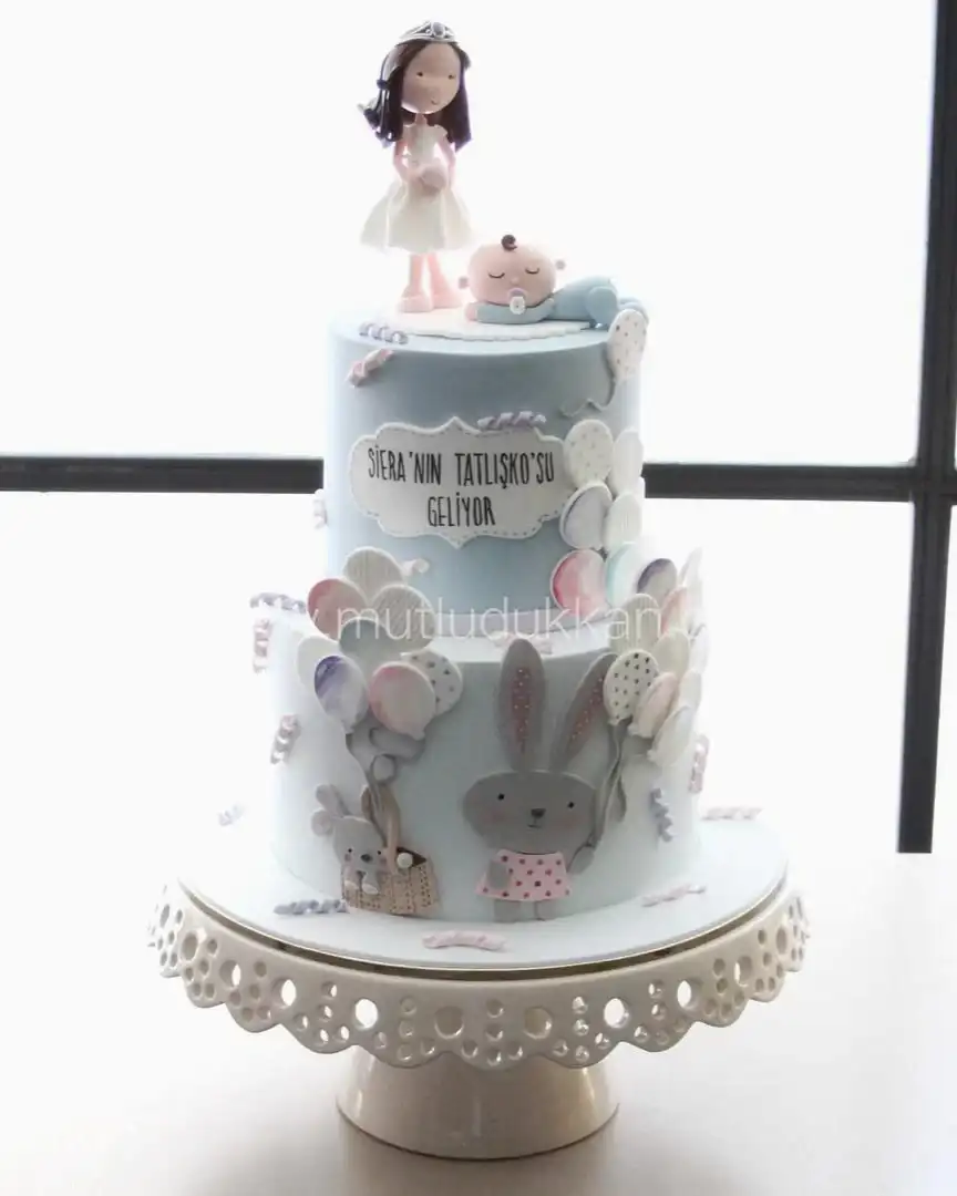 tavşan pasta – renkli balon temalı baby shower pastası