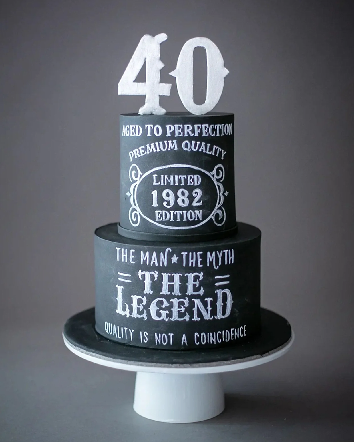 yazılı siyah pasta – retro erkek doğum günü pastası