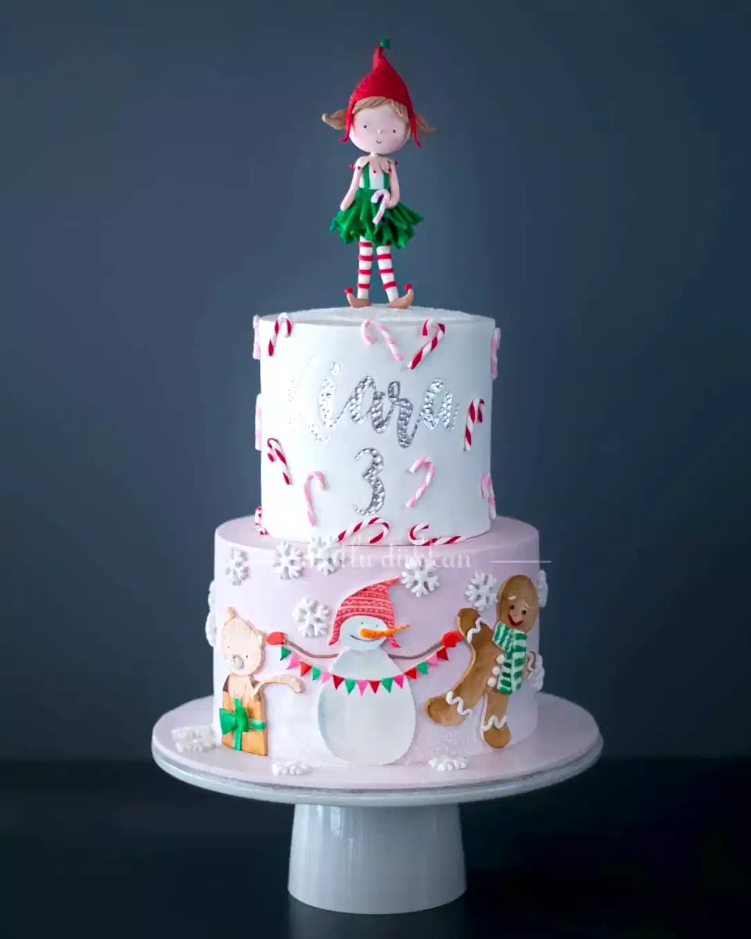 yılbaşı pasta – elf ve kardan adam temalı kız pastası