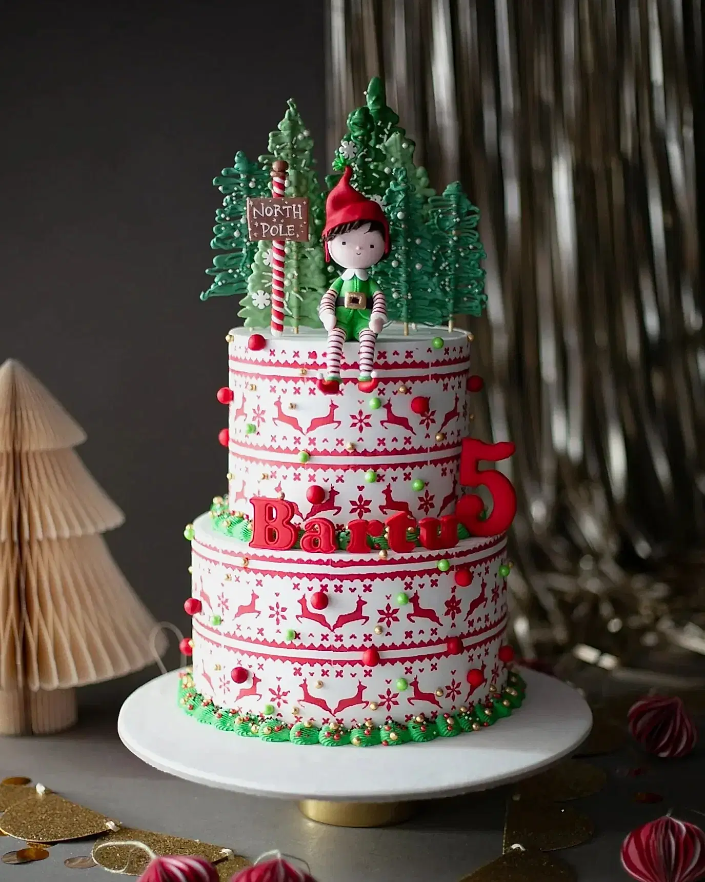 yılbaşı pastası – elf ve tren temalı çocuk pastası