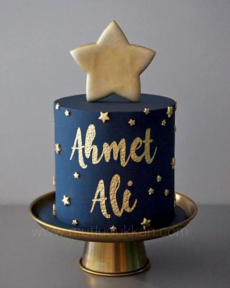 yıldız pasta – lacivert renkte erkek doğum günü pastası