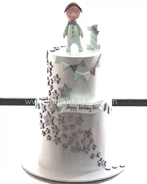 yıldız pasta – gümüş yıldızlı 1 yaş bebek pastası