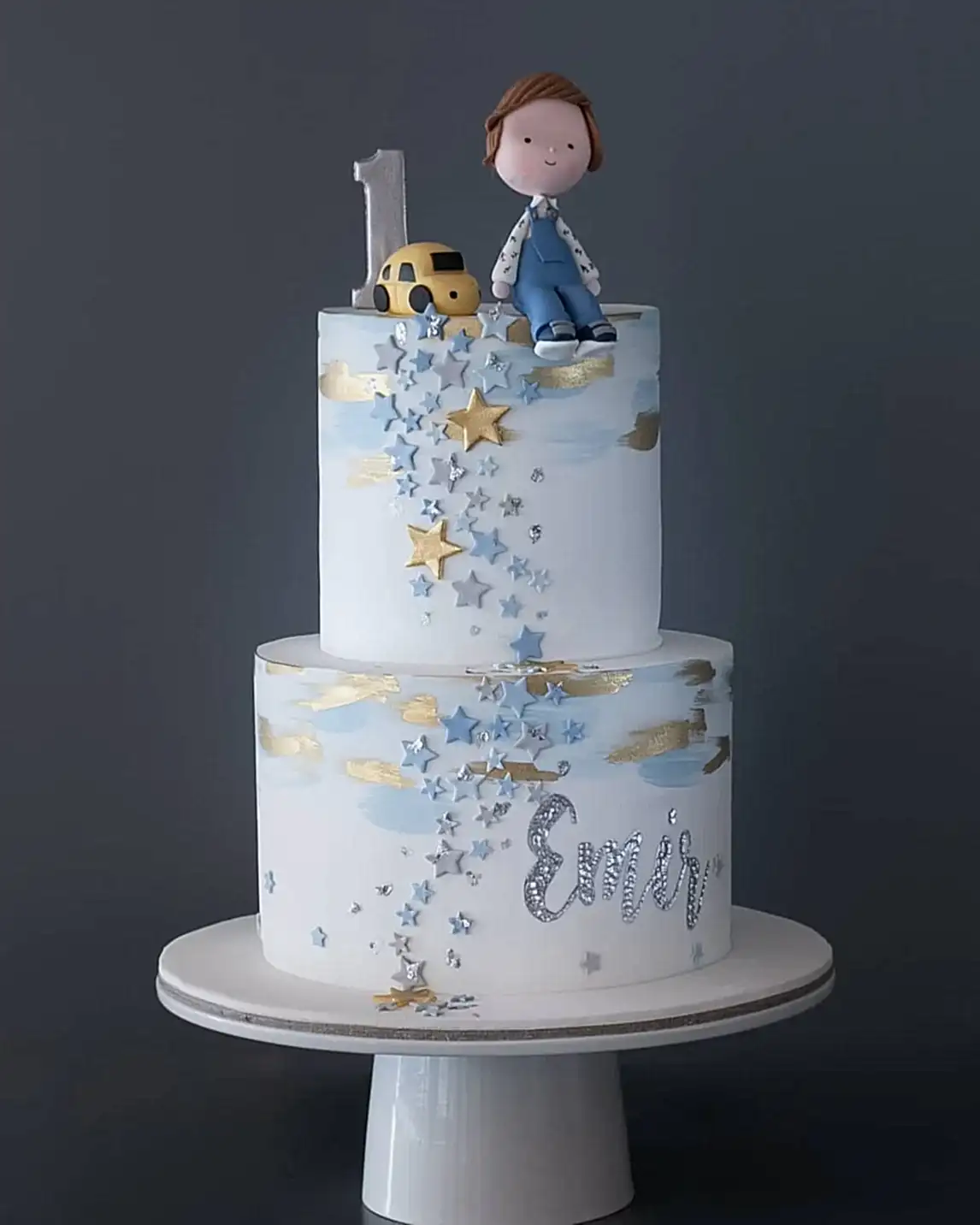 yildiz pasta – mavive altın renkli 1 yaş erkek pastası